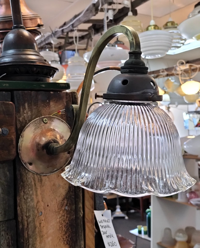 Victorian  Copper Wall Light with Holophane Shade