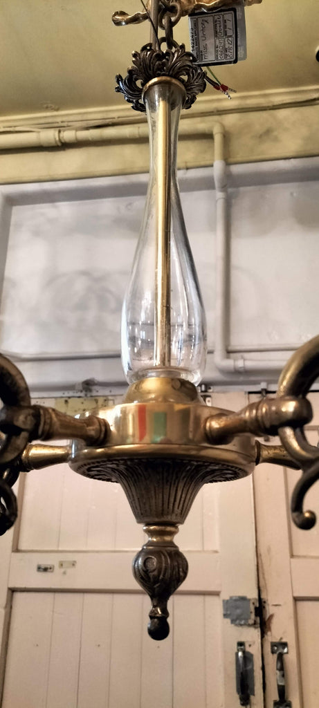 Five Arm Brass and Glass Chandelier    BC2