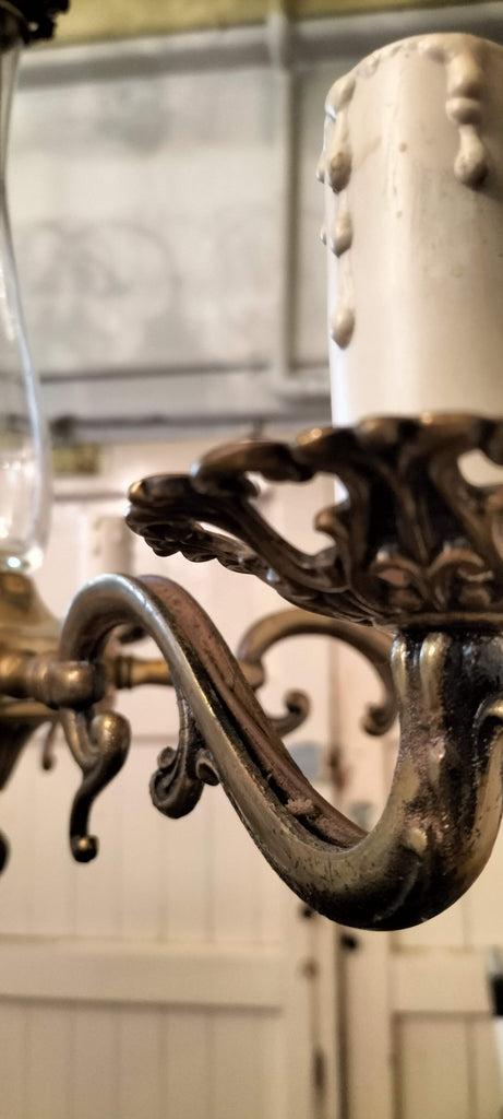 Five Arm Brass and Glass Chandelier    BC2