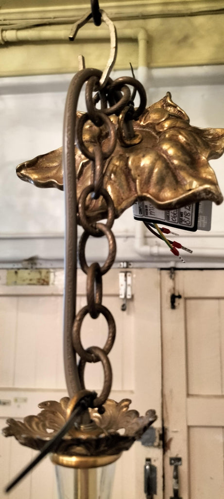 Five Arm Brass and Glass Chandelier    BC2