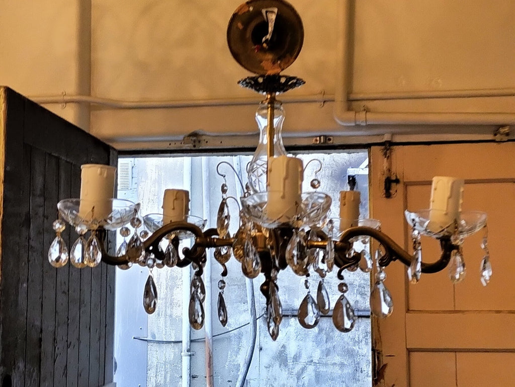 Five Arm Brass, Glass , Crystal Chandelier   ACD1