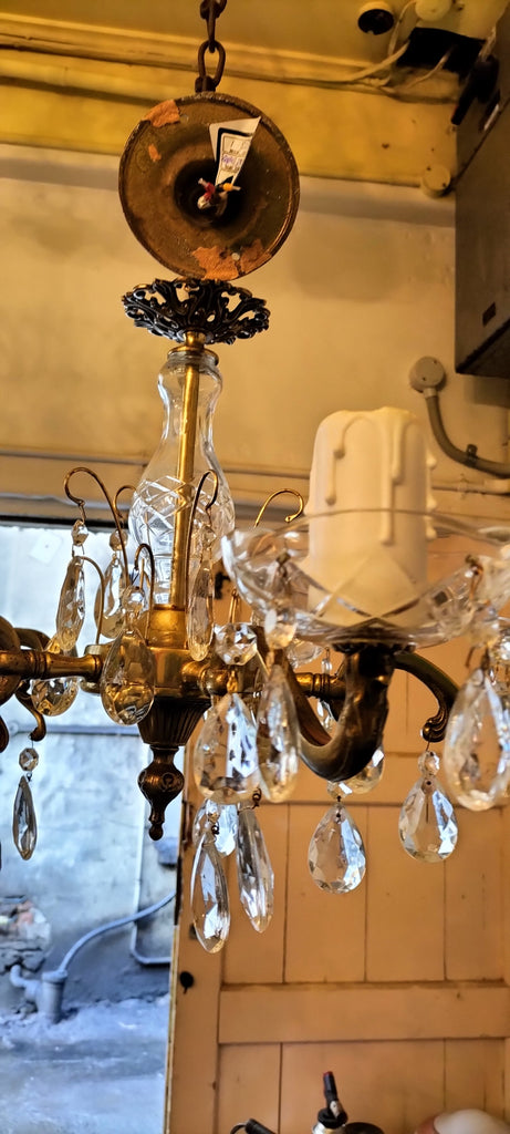 Five Arm Brass, Glass , Crystal Chandelier   ACD1