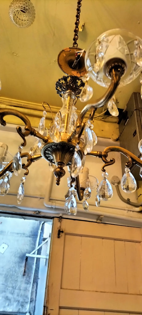 Five Arm Brass, Glass , Crystal Chandelier   ACD1