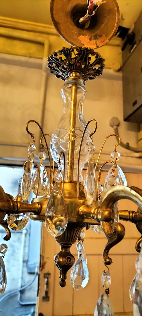 Five Arm Brass, Glass , Crystal Chandelier   ACD1