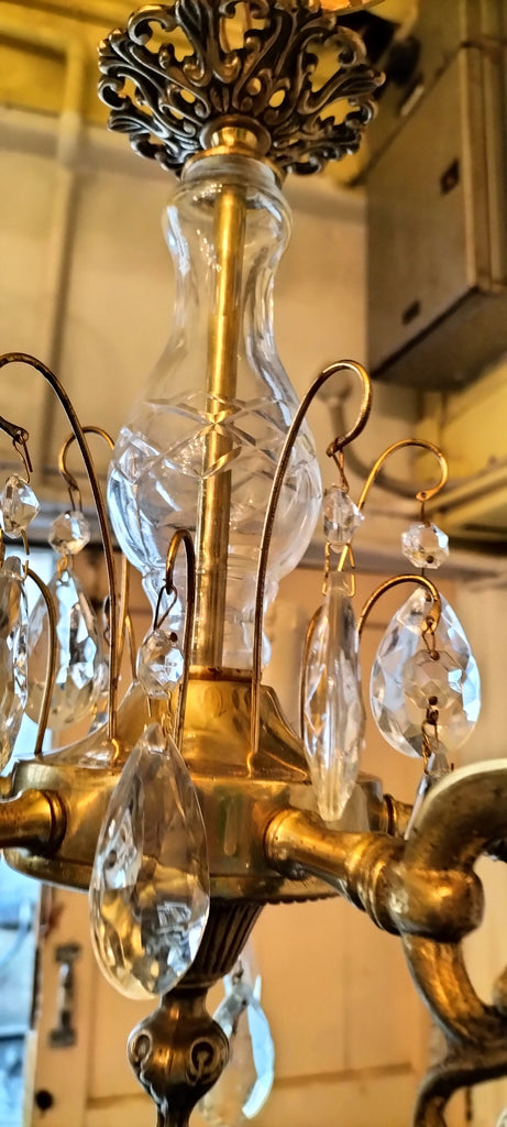 Five Arm Brass, Glass , Crystal Chandelier   ACD1