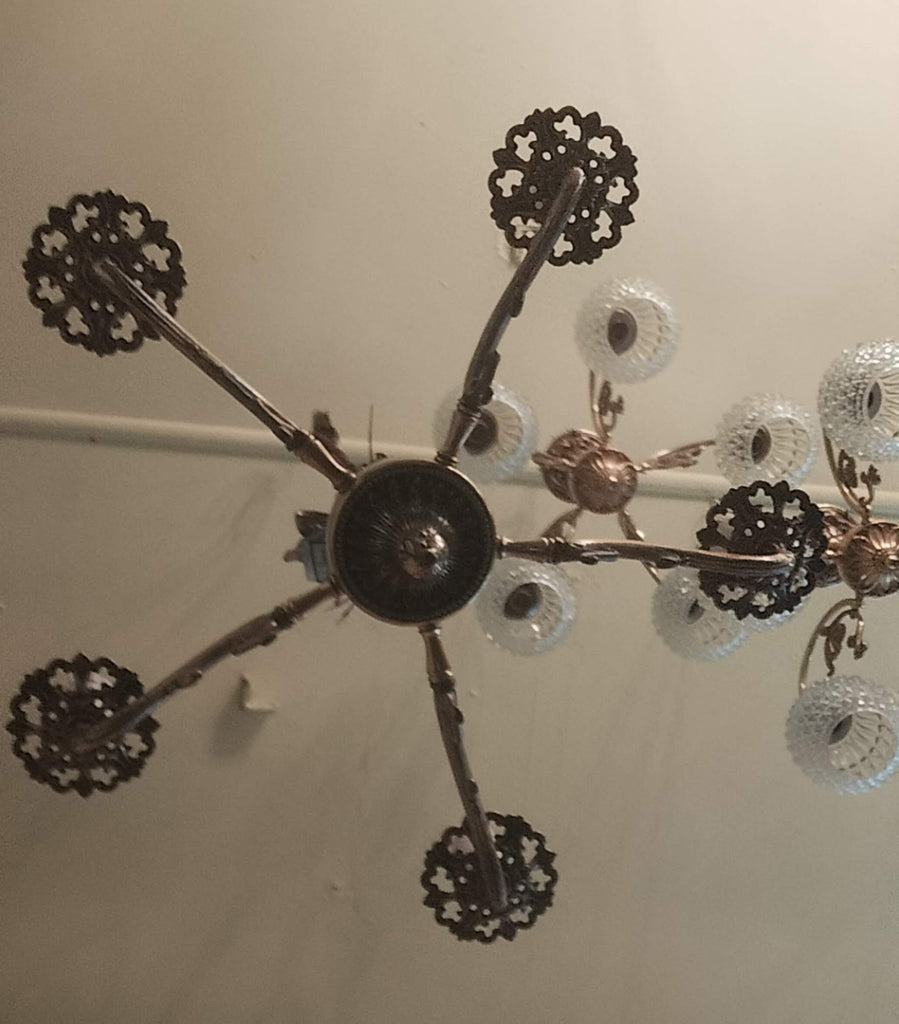 Five Arm Brass and Glass Chandelier    BC2