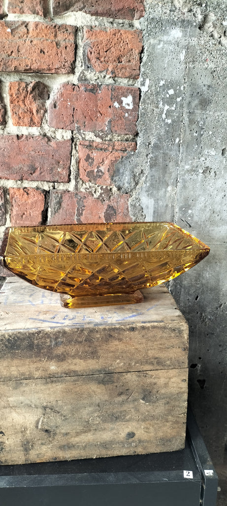 Retro Dark Amber Cut Glass Dish