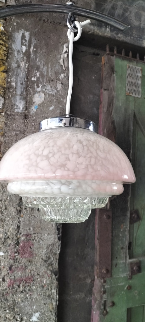 Unusual Art Deco Lightshade Pink and White Mottled Mix    MM77