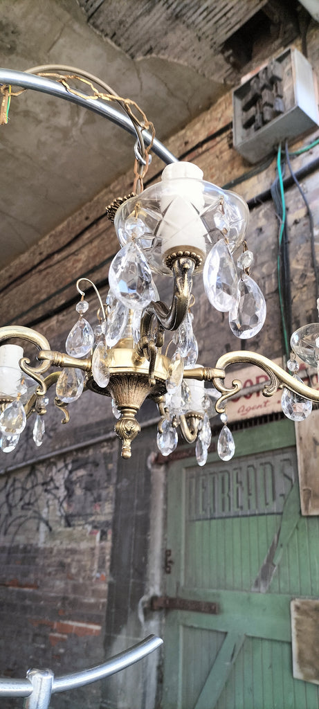 Five Arm Brass and Crystal Chandelier.   FA11