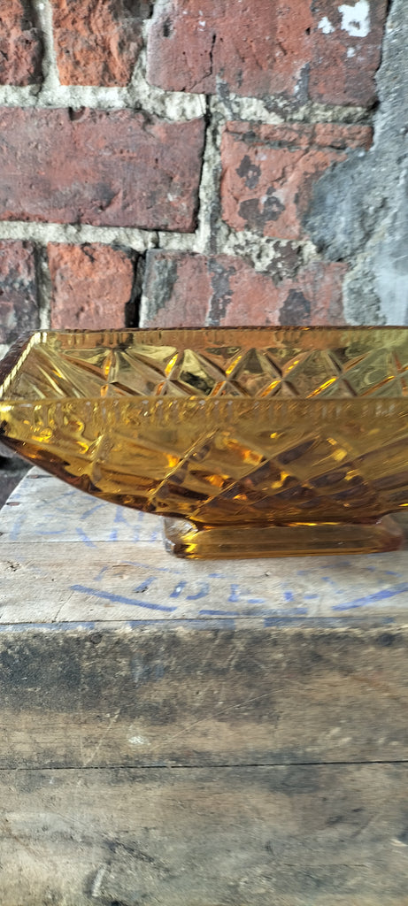 Retro Dark Amber Cut Glass Dish