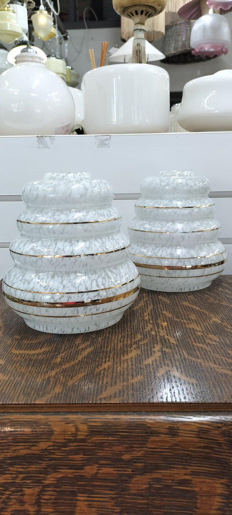 Mottled White Deco Lightshade with Gold Bands.   .LW3