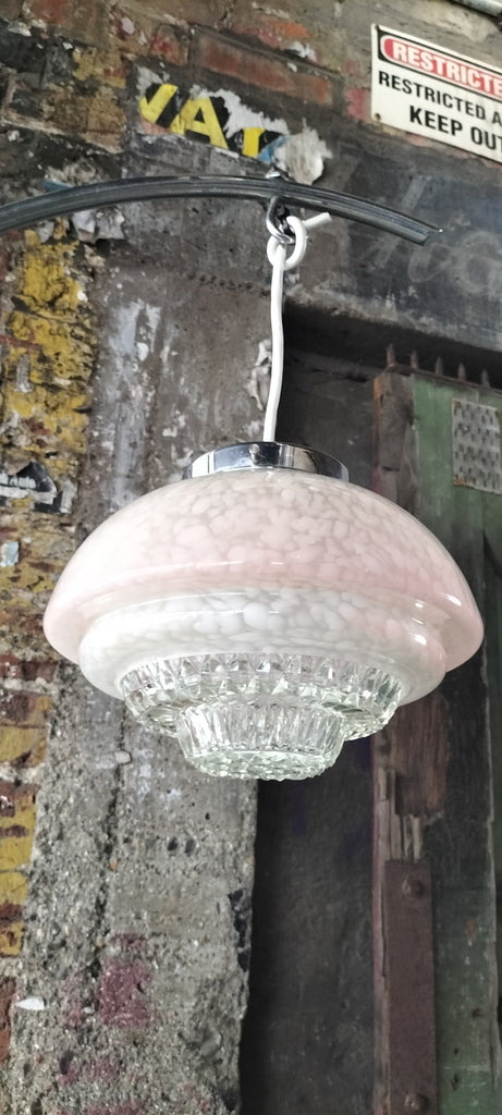 Unusual Art Deco Lightshade Pink and White Mottled Mix    MM77