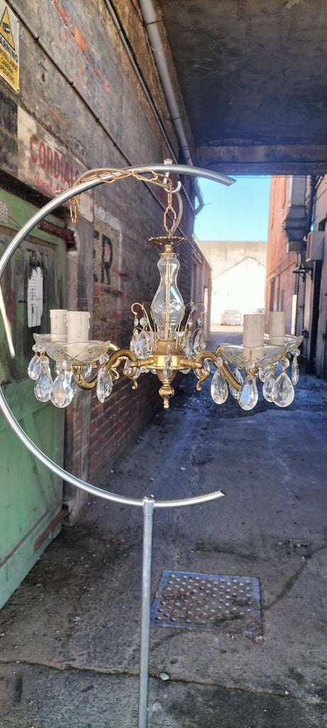 Five Arm Brass and Crystal Chandelier.   FA11