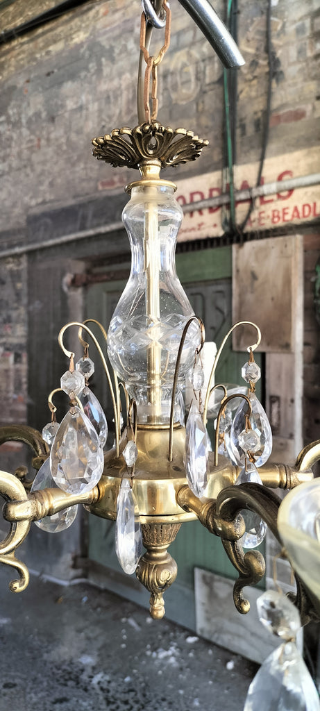 Five Arm Brass and Crystal Chandelier.   FA11