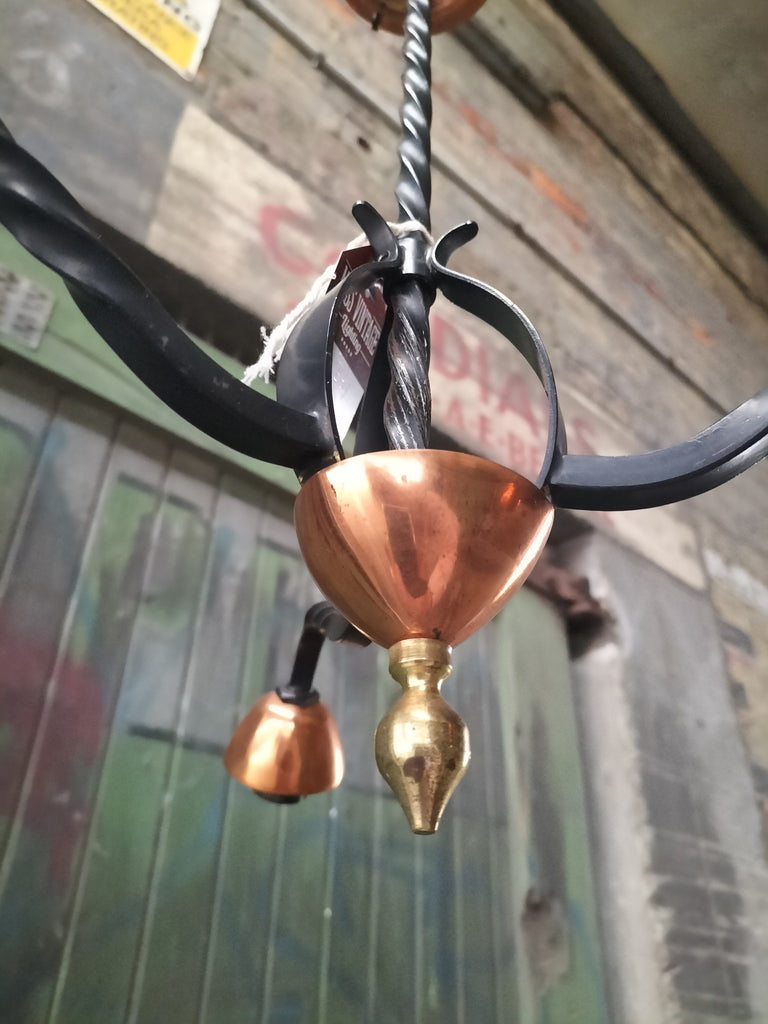 Three Arm Retro Copper and Wrought Iron Feature Light