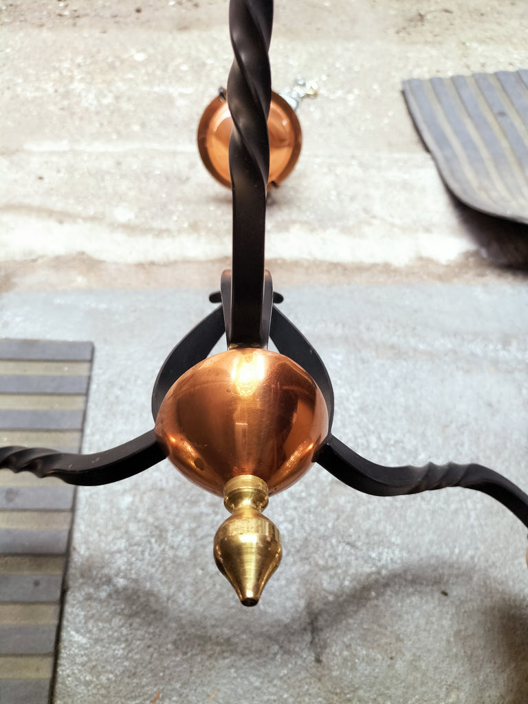 Three Arm Retro Copper and Wrought Iron Feature Light